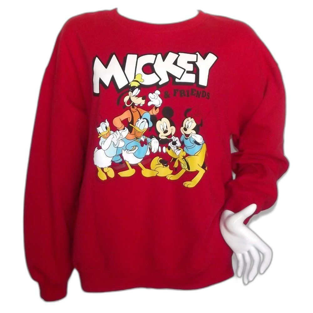 MICKEY & FRIENDS Sweatshirt, Jr XL, Red, Long sleeve, crew neck, Minnie, Donald